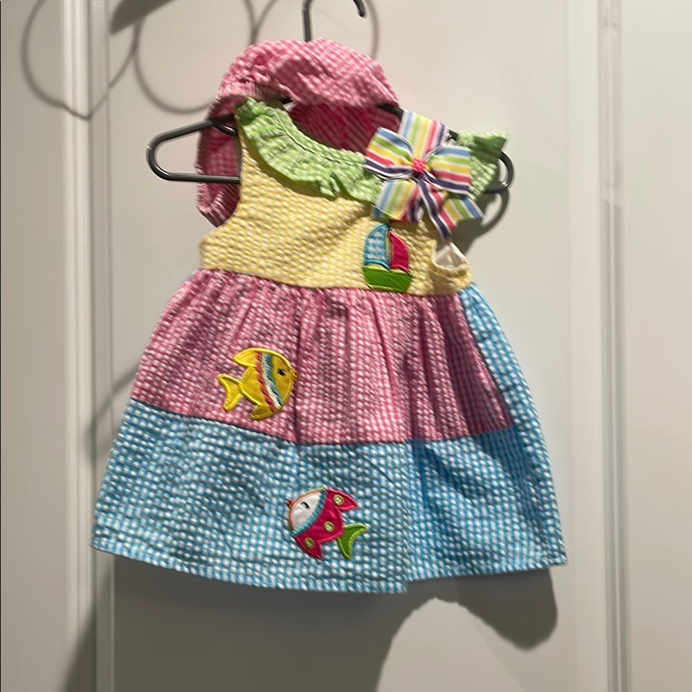 Rare Editions Striped Baby Dress with Bow